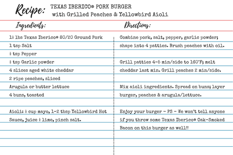 Texas Iberico® Pork Burger with Grilled Peaches & Yellowbird Aioli